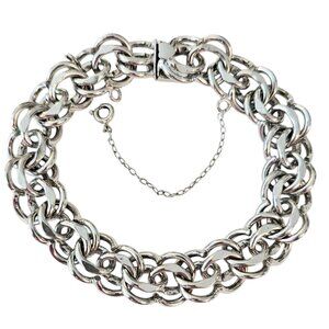 Sterling Silver Vintage Chunky Bracelet Tongue Clasp Safety Chain 40 Grams